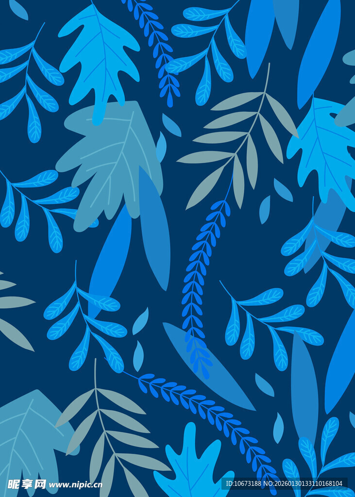 蓝色热带植物图案背景