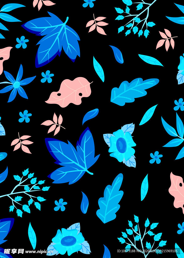 蓝粉花卉图案背景纹理