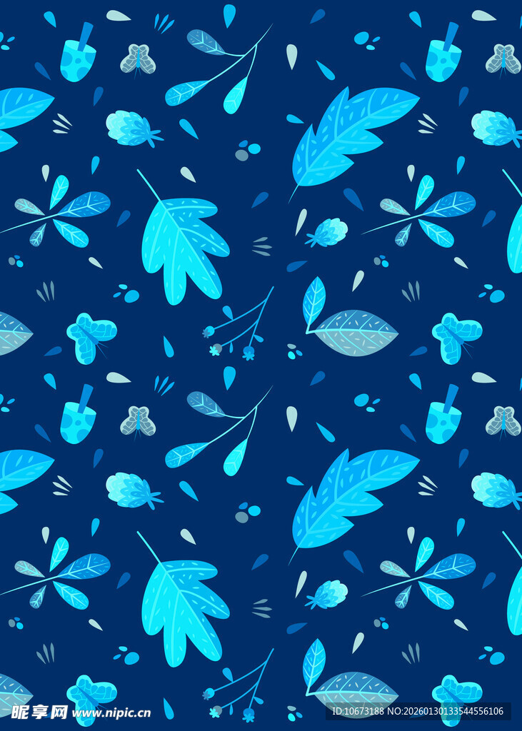 蓝色梦幻植物图案背景