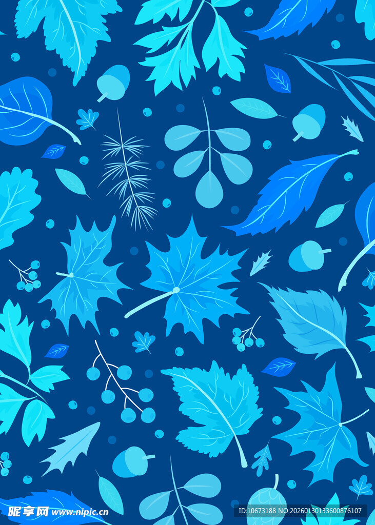 蓝色树叶花卉图案背景