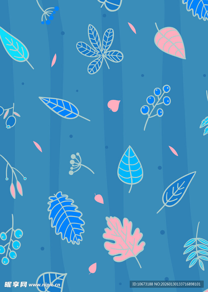 蓝色背景的清新植物图案