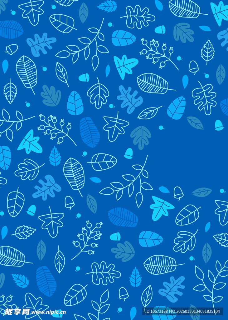 蓝色手绘风植物图案背景