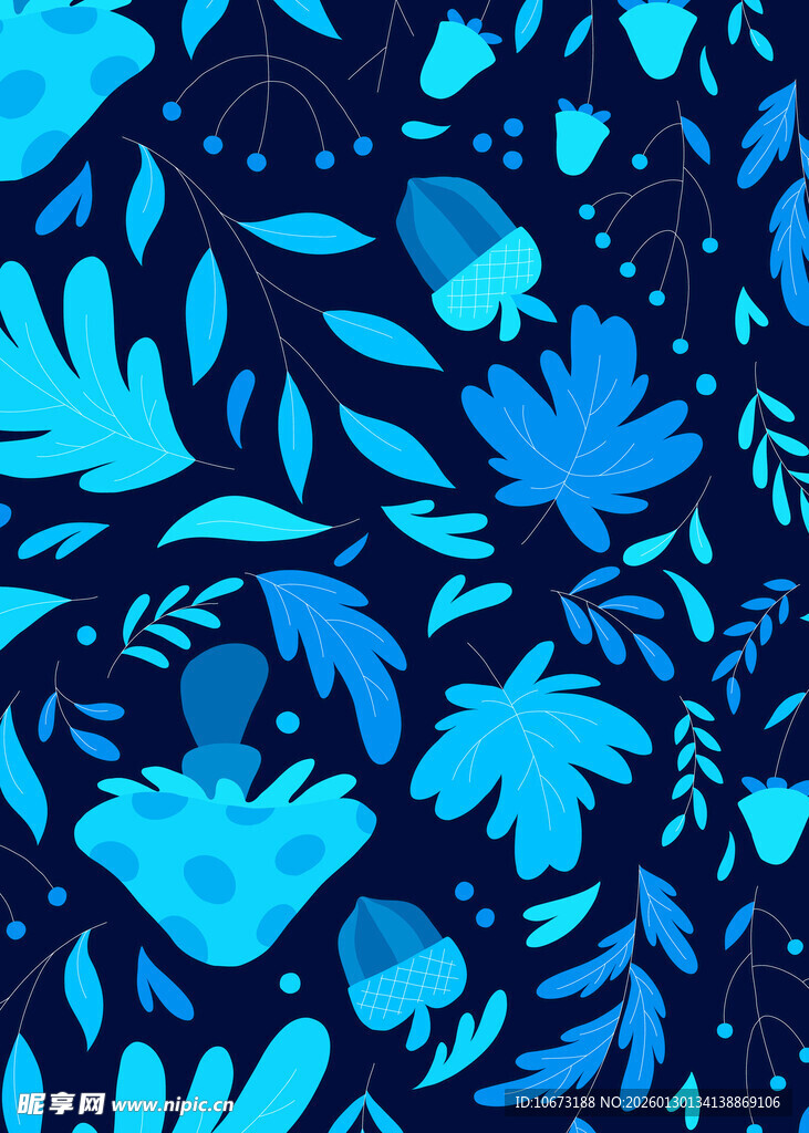 蓝调植物图案背景