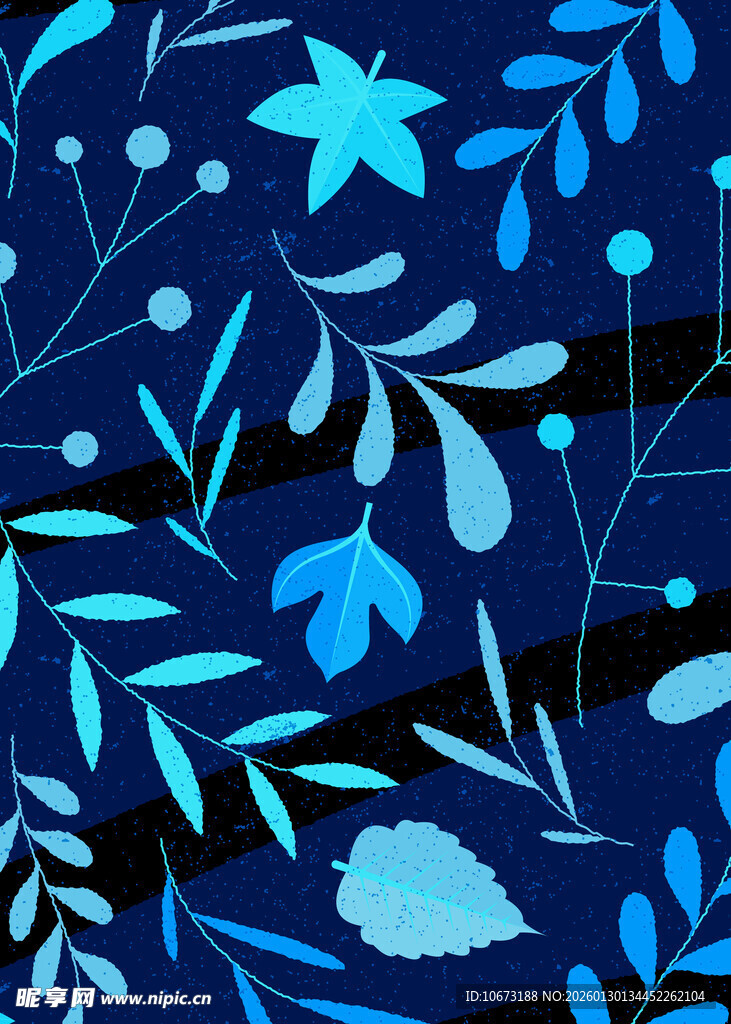 蓝色叶花图案背景纹理