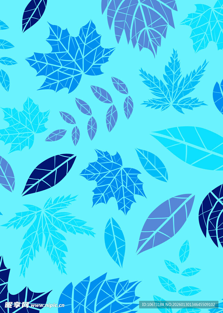 蓝调叶形图案背景