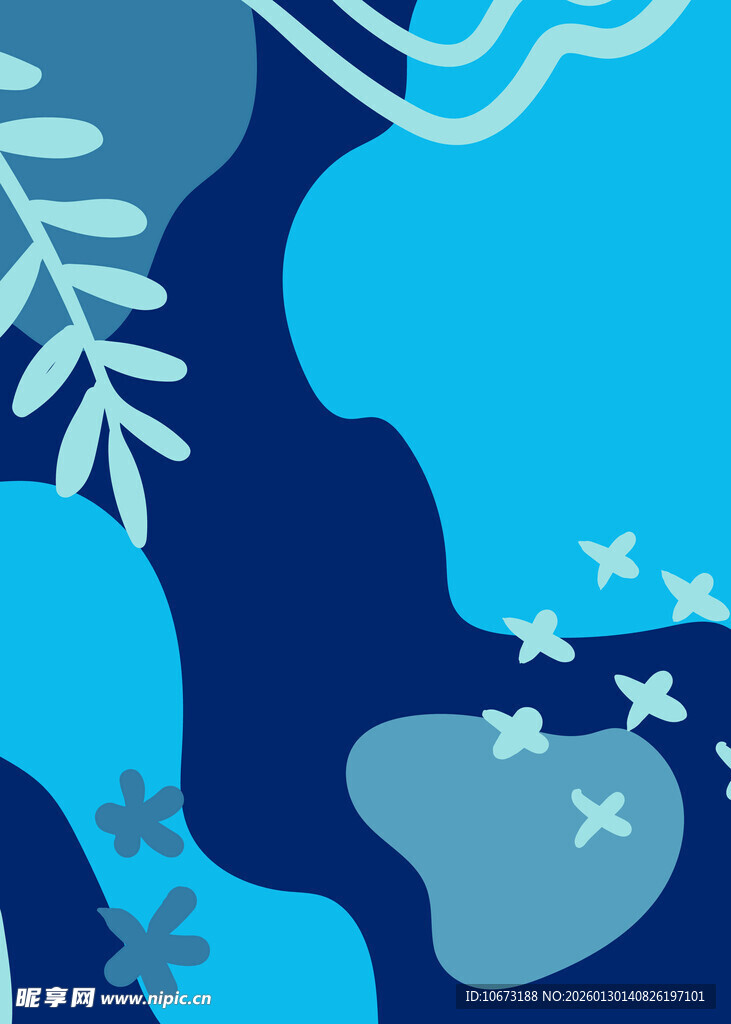 蓝色梦幻海洋风插画图案