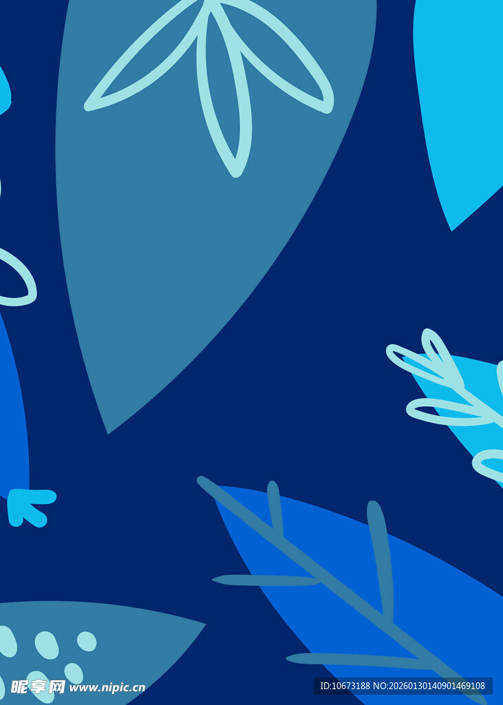 蓝色系抽象植物图案背景