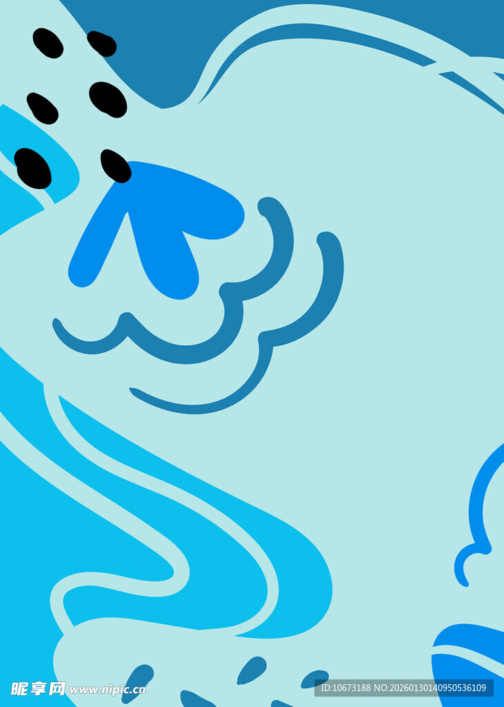蓝色海浪卡通插画元素