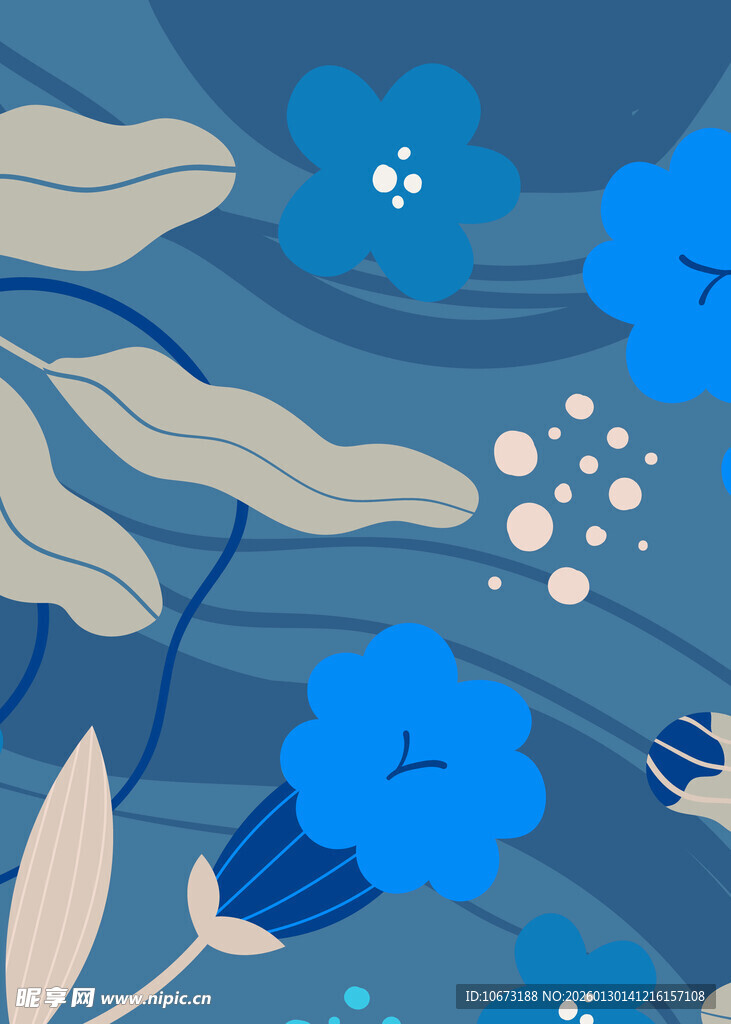 蓝色花卉抽象图案背景