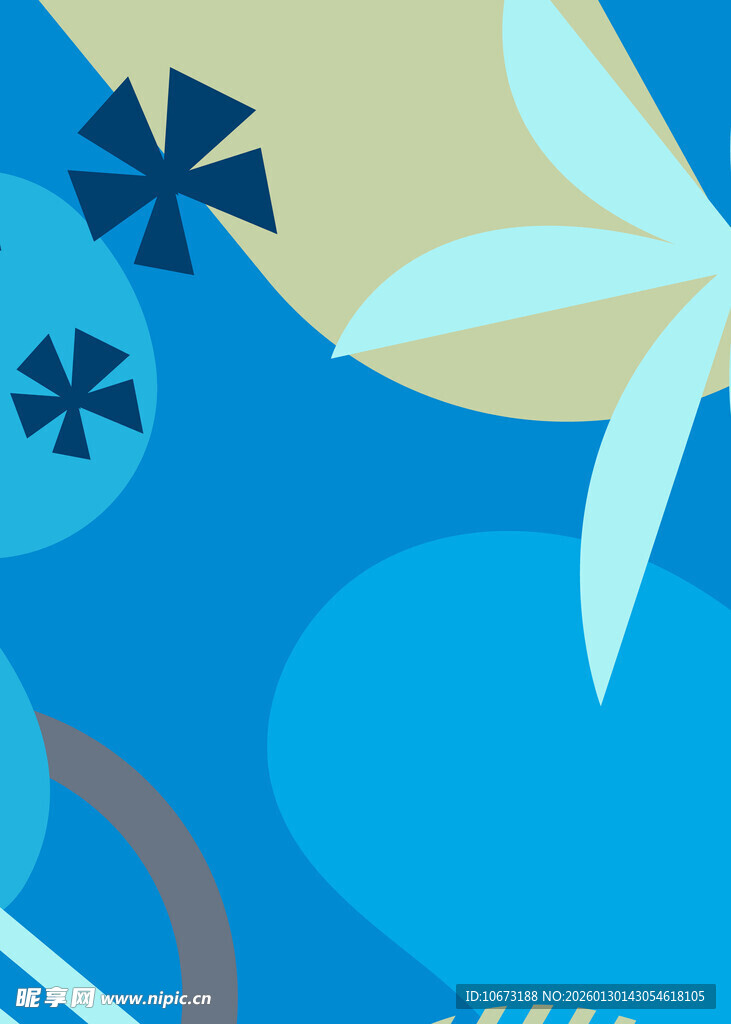 蓝色几何花卉抽象图案