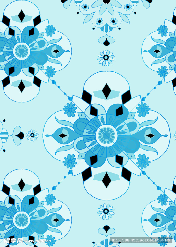 蓝色几何花纹无缝图案