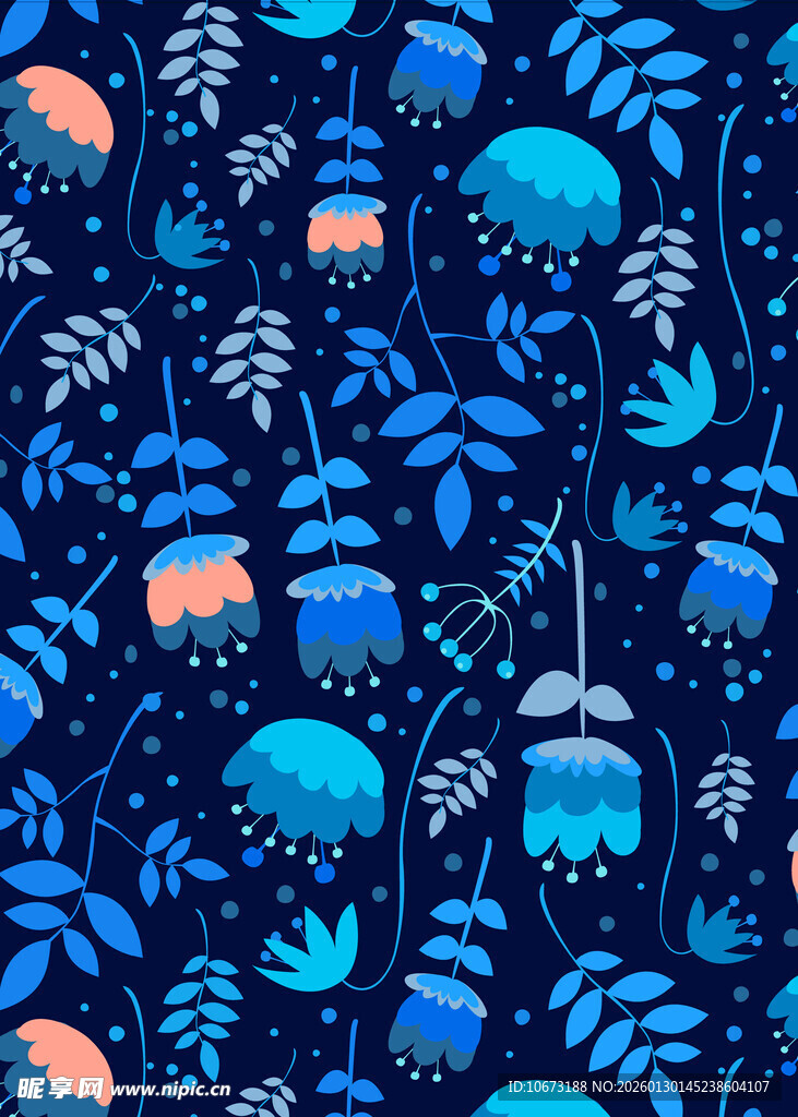 蓝色植物图案背景纹理