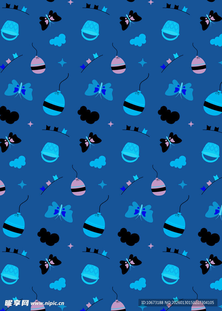 蓝色海洋生物无缝图案