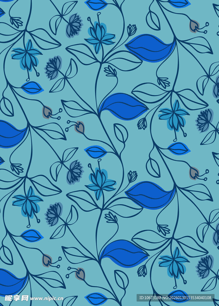 蓝色花卉植物图案纹理