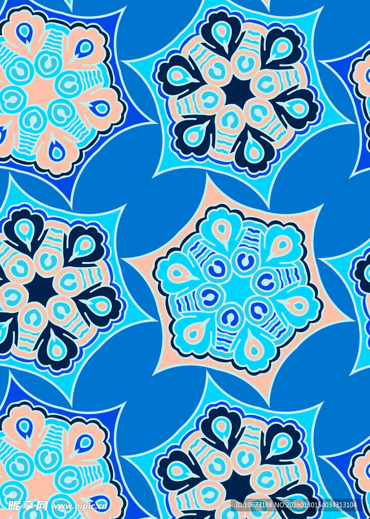 蓝粉几何花纹图案设计