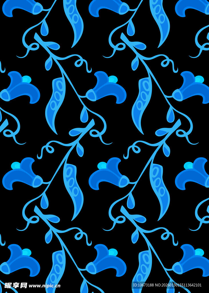蓝色花卉藤蔓图案纹理