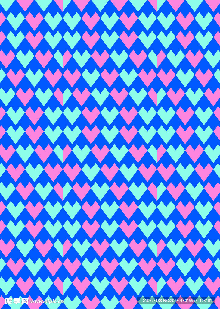 蓝粉心形几何图案背景