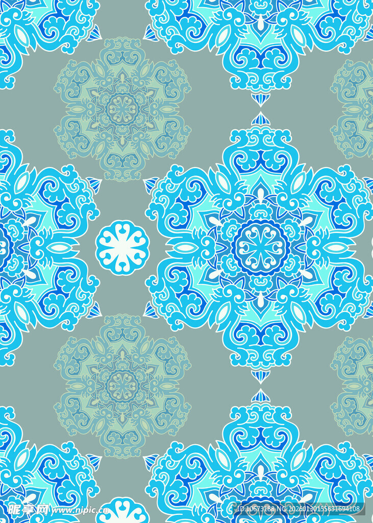 蓝绿色花卉图案无缝背景