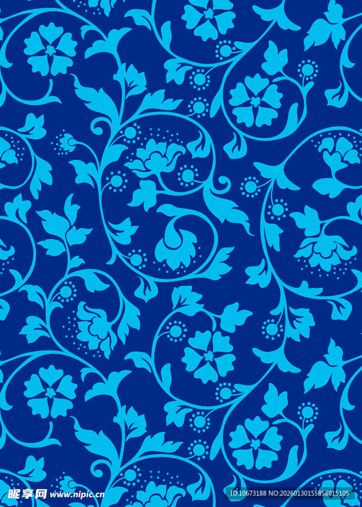 蓝色花卉藤蔓图案纹理