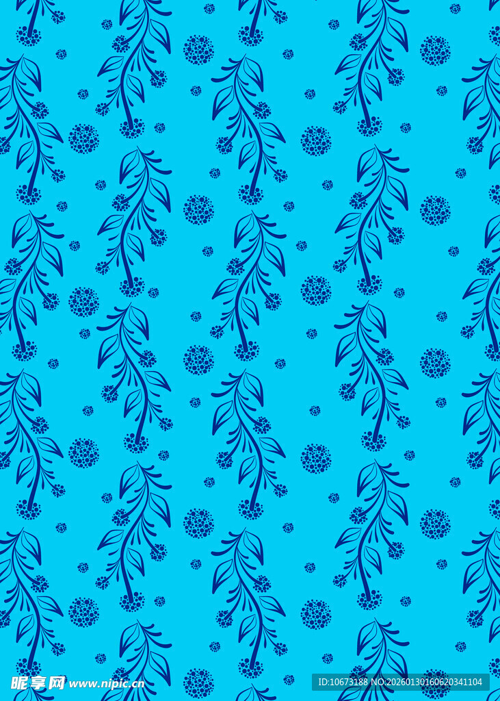 蓝色植物图案无缝背景