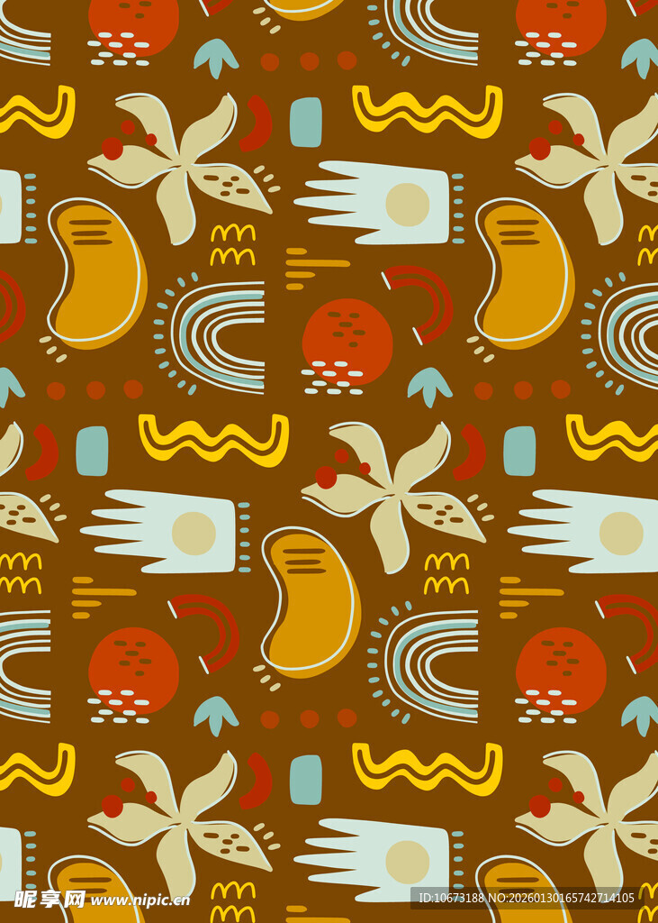 复古风几何植物图案背景