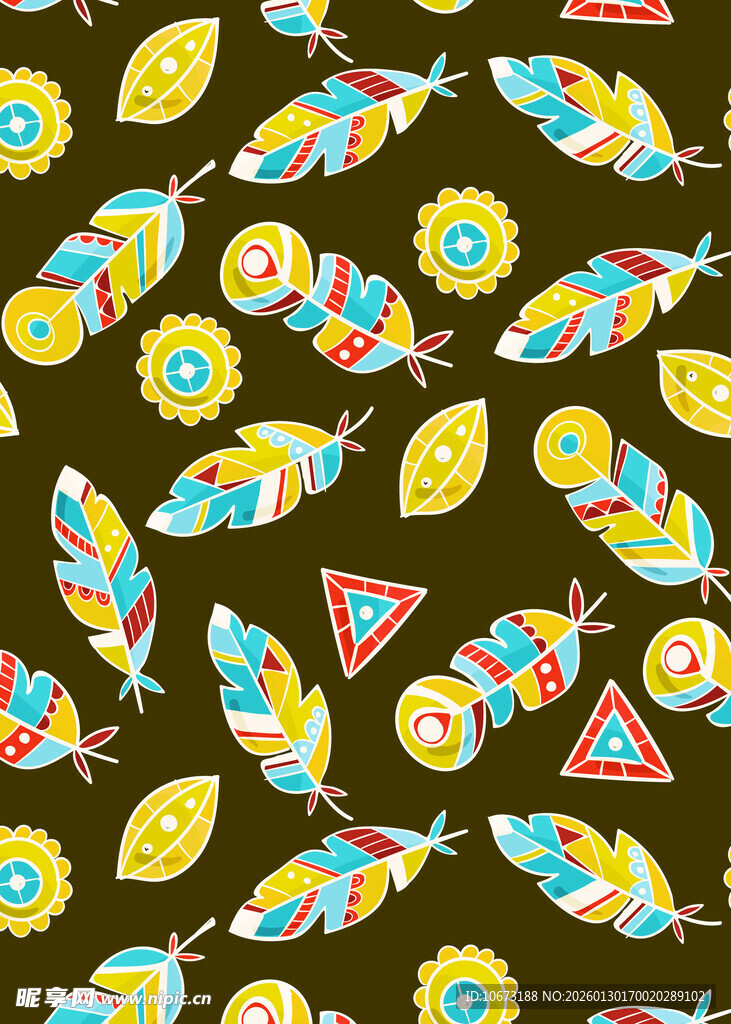 多彩羽毛花卉图案背景