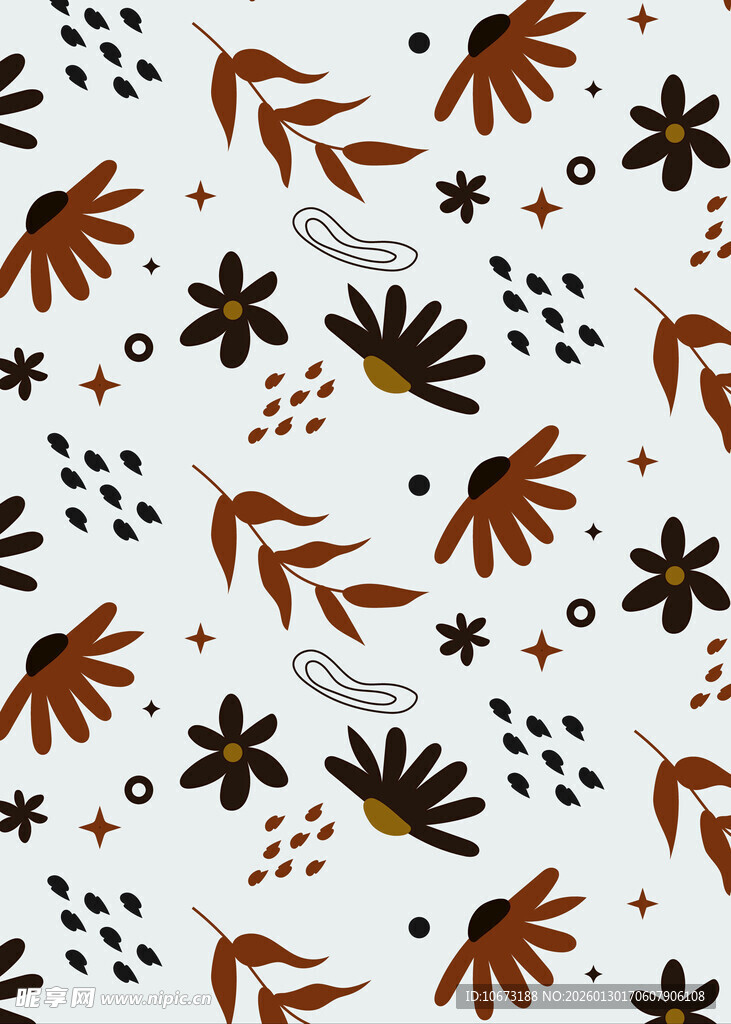 秋季花卉植物无缝图案