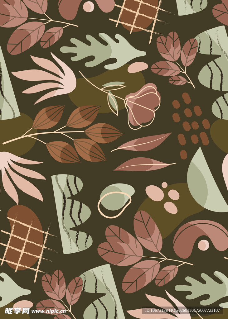 复古风植物几何图案背景