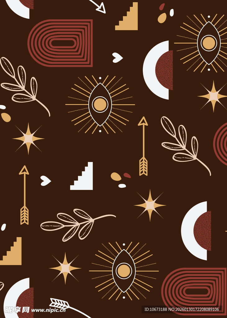 复古几何植物图案背景