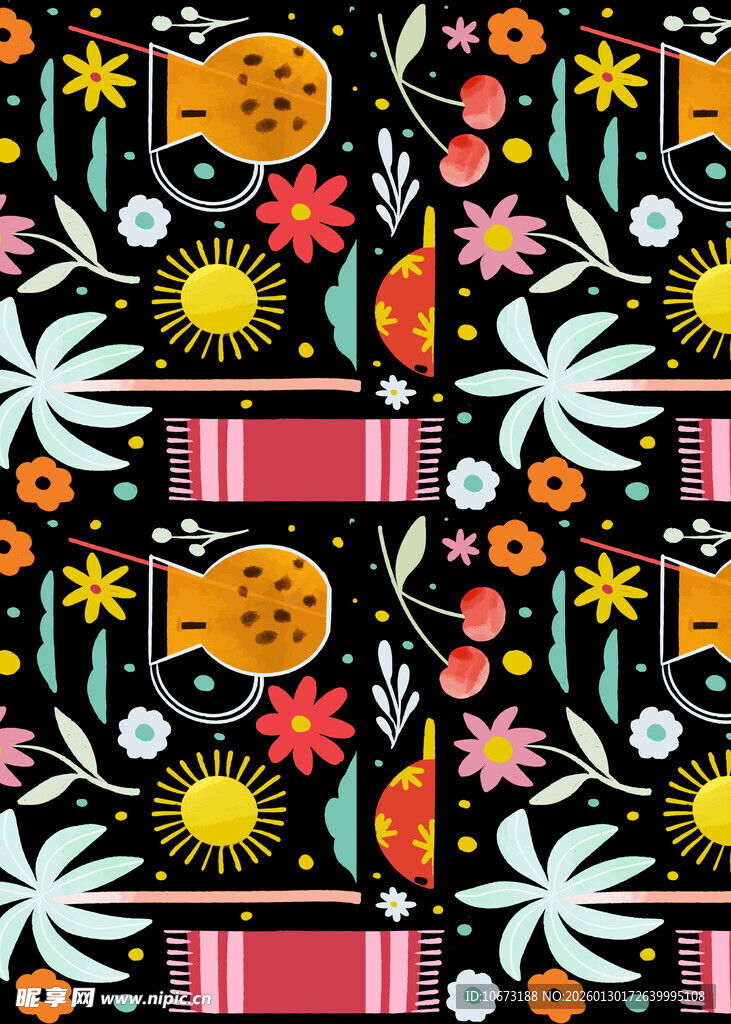 多彩花卉动物图案背景