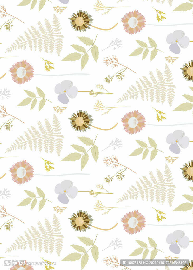 清新花卉植物无缝图案