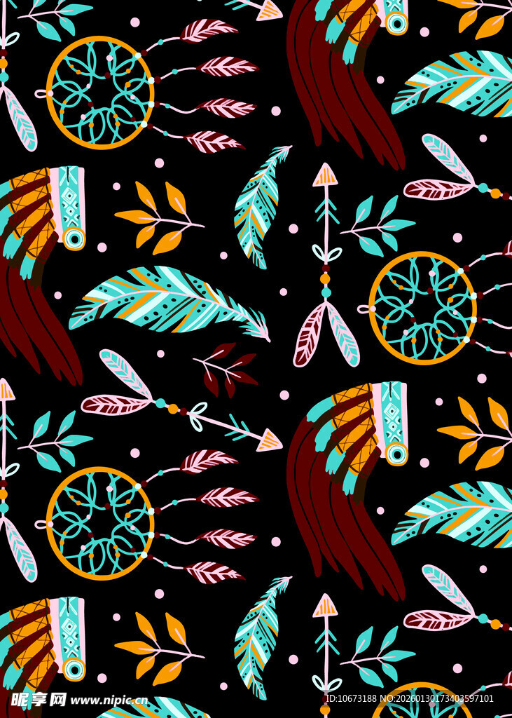 民族风几何羽毛图案背景