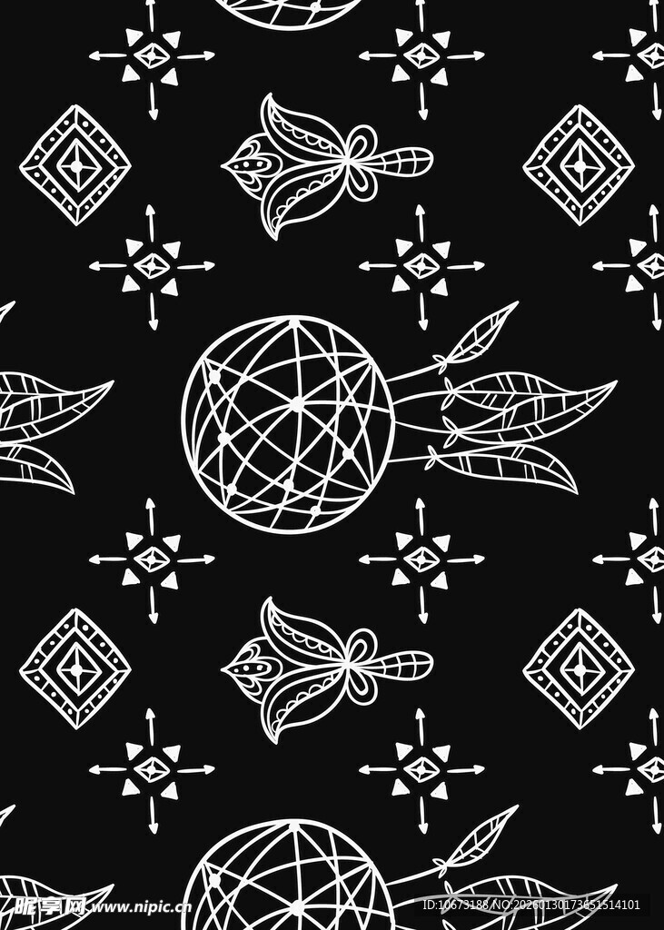 黑白几何宇宙元素图案