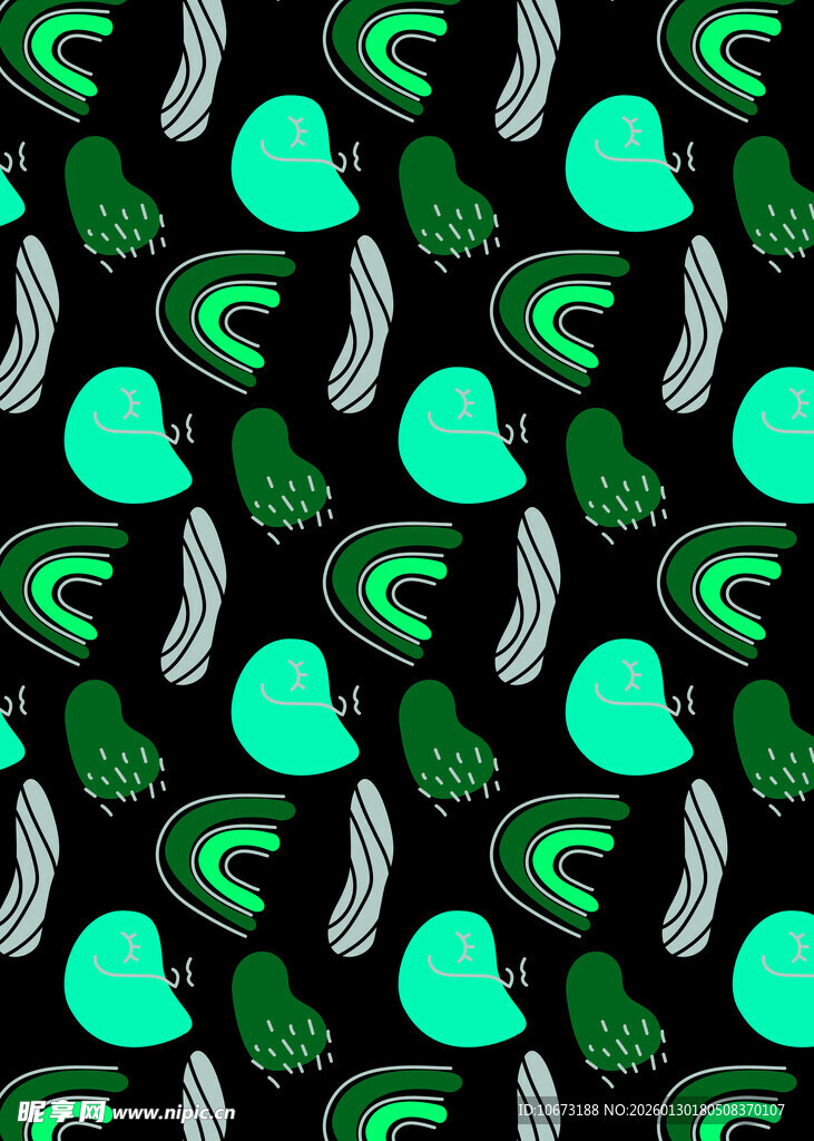 绿色卡通图案黑色背景纹理