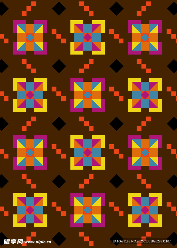 几何图案拼接的复古花纹