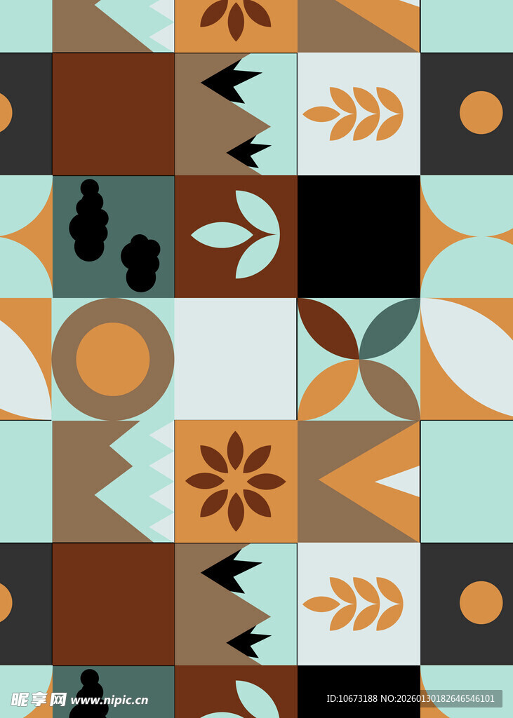 几何花卉图案拼接背景