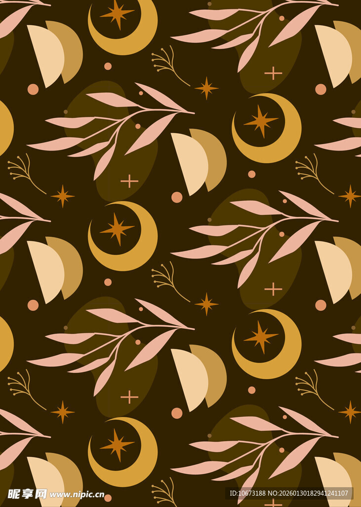 复古风植物月亮图案背景