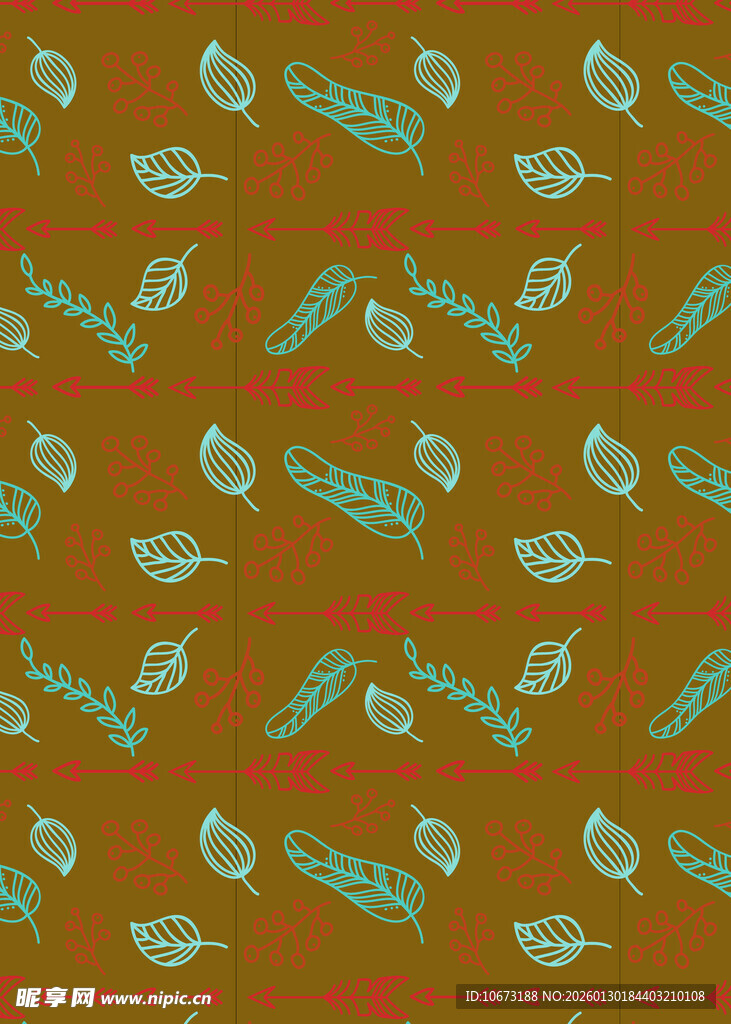 橙色底绿叶图案纹理