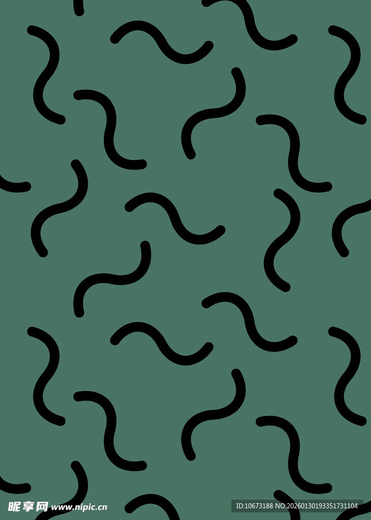 绿色底黑色波浪线条图案