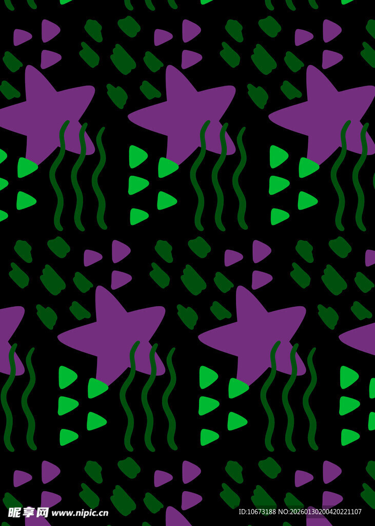 紫色海星与绿色海草图案
