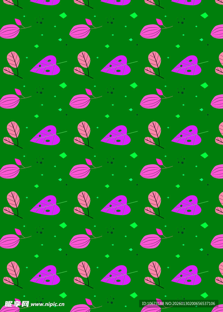绿色底粉色图案无缝背景