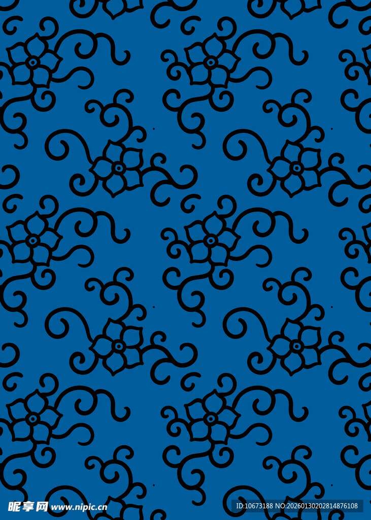 蓝色底黑色花纹图案背景