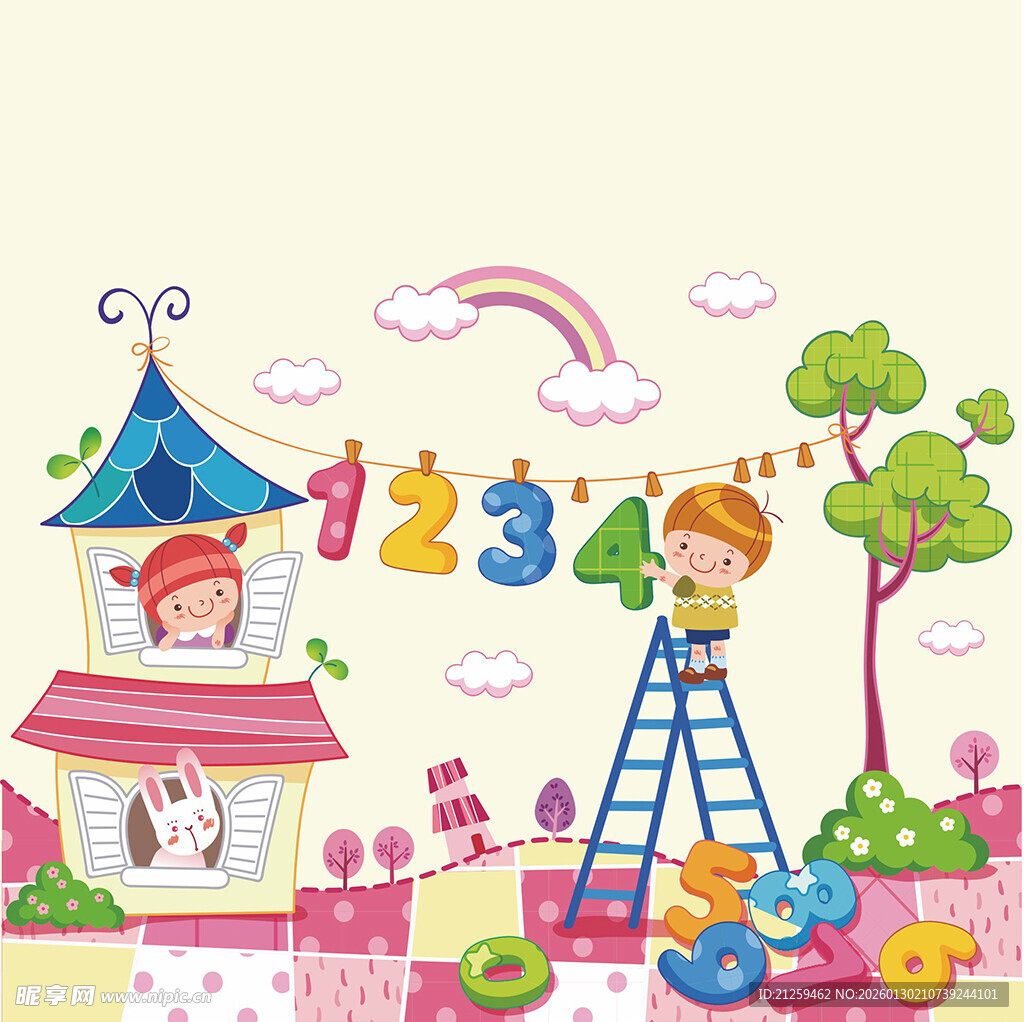 印花矢量图可爱卡通数学教育男孩