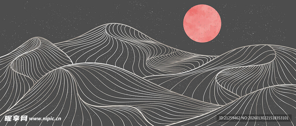 月夜下的抽象波浪图景