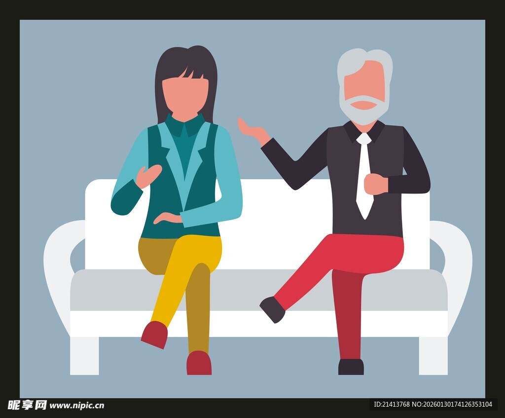 老人与年轻人沙发上交流