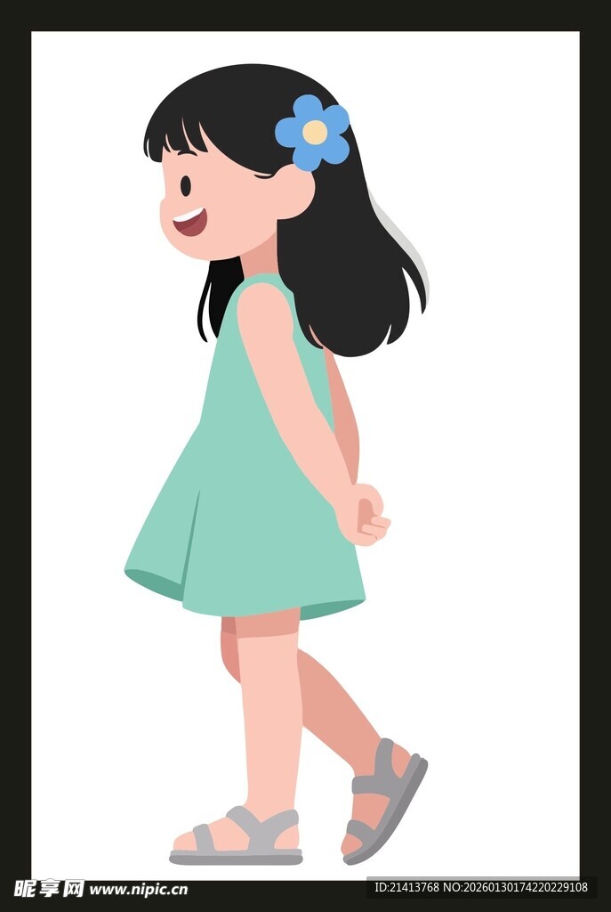 穿绿裙的可爱小女孩