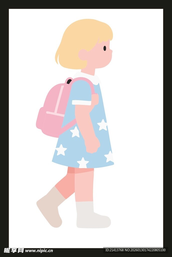 背着书包的可爱小女孩