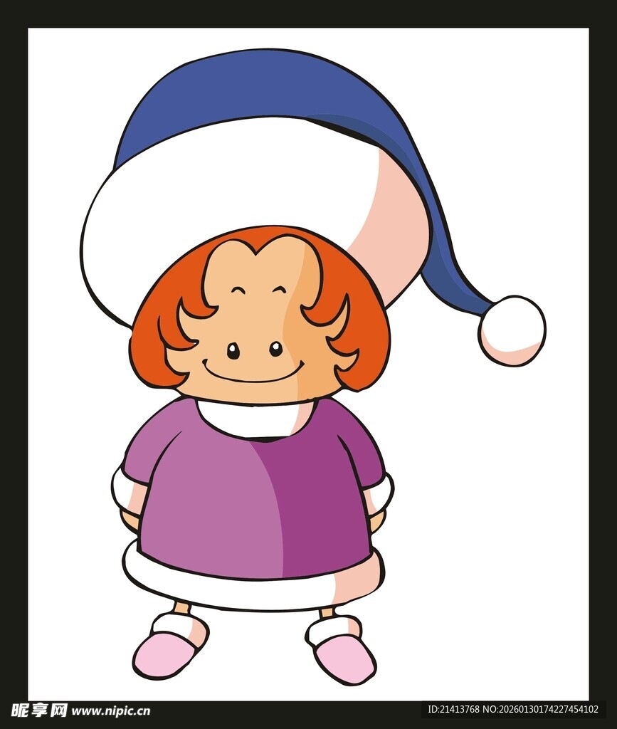 戴圣诞帽的可爱卡通女孩