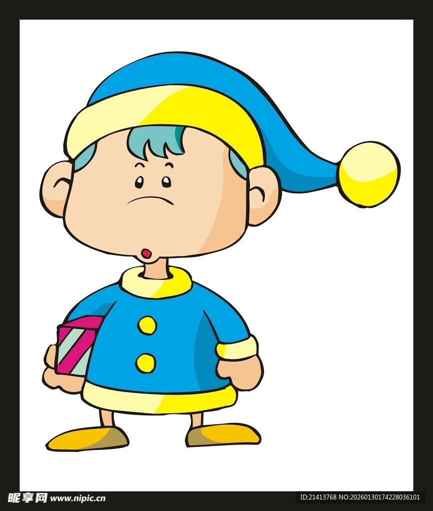 穿睡衣拿礼物的卡通小孩