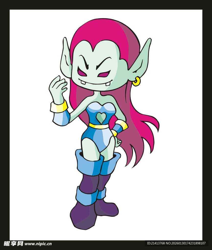 粉色长发精灵风卡通女孩